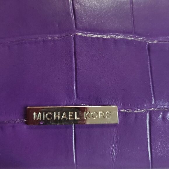 MICHAEL KORS Croc Embossed Envelope Clutch in Plum Color - Picture 9 of 11